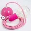 Hanging Lamp, pendel fabric cable ZigZag Fuchsia RZ08 2mt.Fuchsia Metal Rose and Lampholder.