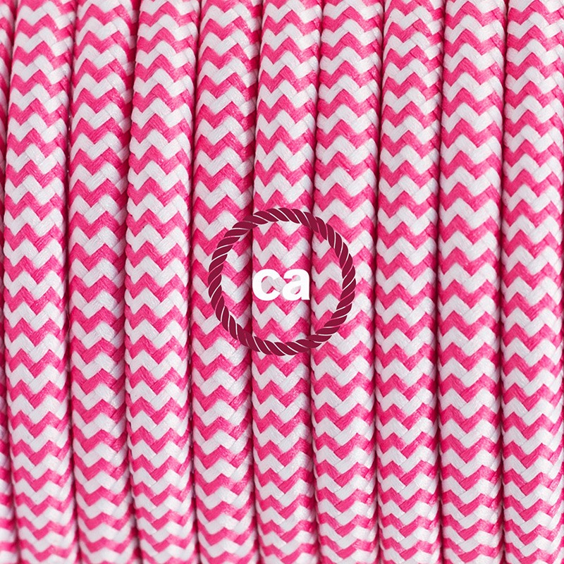 Single Pendant, suspended lamp with ZigZag Fuchsia textile cable RZ08