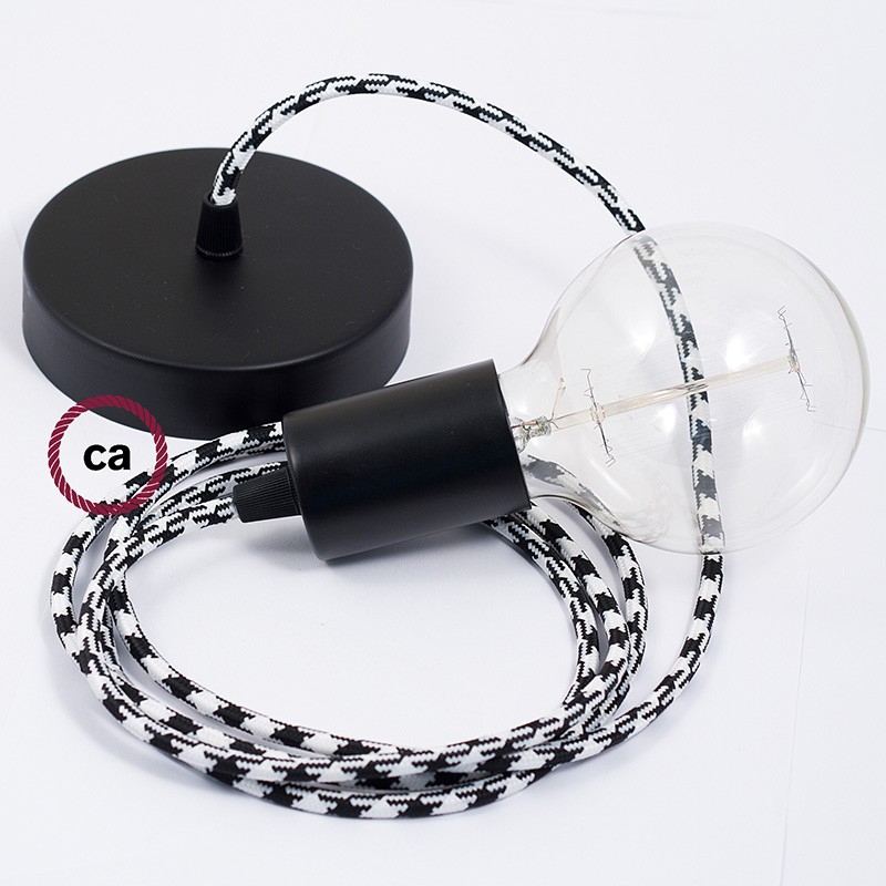 Single Pendant, suspended lamp with Bicolored Black textile cable RP04