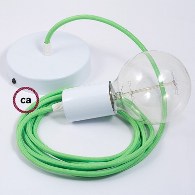 Single Pendant, suspended lamp with Green Fluo textile cable RF06