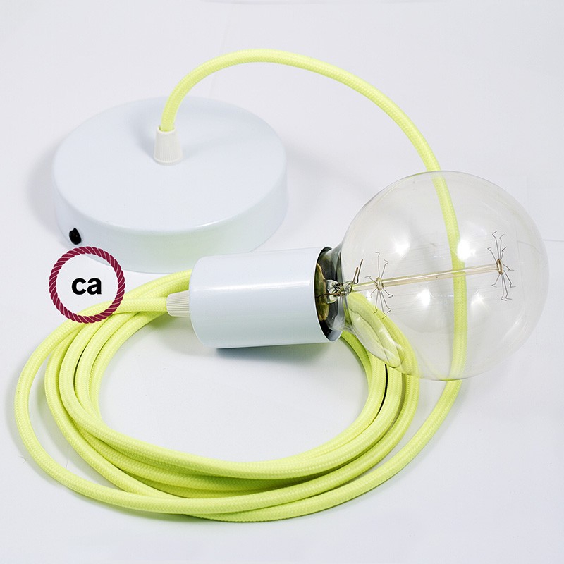 Single Pendant, suspended lamp with Yellow Fluo textile cable RF10