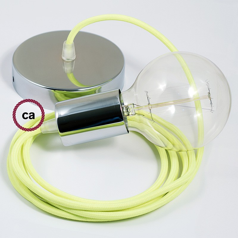 Single Pendant, suspended lamp with Yellow Fluo textile cable RF10