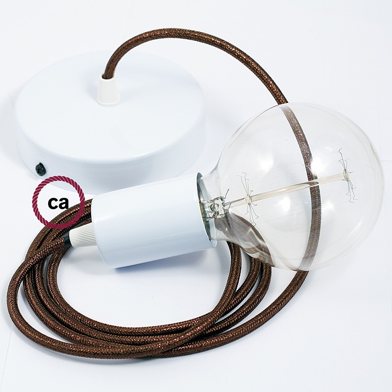 Single Pendant, suspended lamp with Glittering Brown textile cable RL13