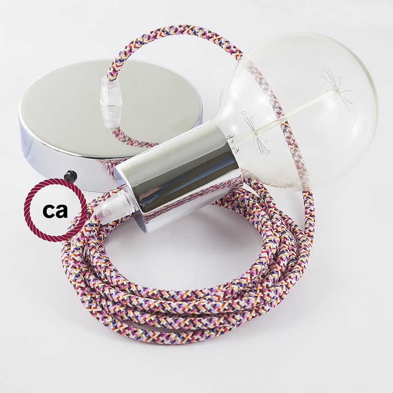 Single Pendant, suspended lamp with Pixel Fuchsia textile cable RX00