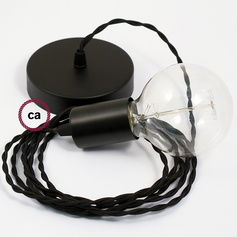 Single Pendant, suspended lamp with Black Rayon textile cable TM04