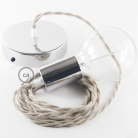 Single Pendant, suspended lamp with Dove Cotton textile cable TC43