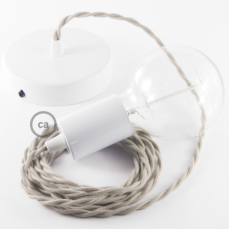 Single Pendant, suspended lamp with Dove Cotton textile cable TC43