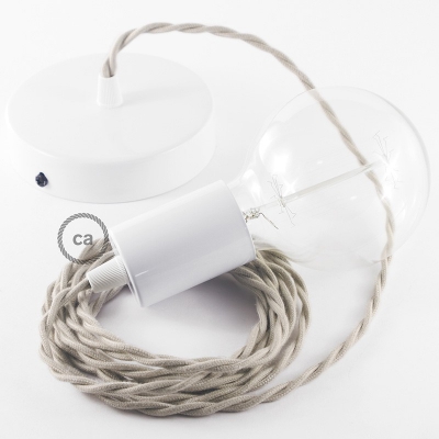 Single Pendant, suspended lamp with Dove Cotton textile cable TC43