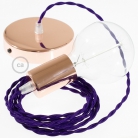 Single Pendant, suspended lamp with Violet Rayon textile cable TM14