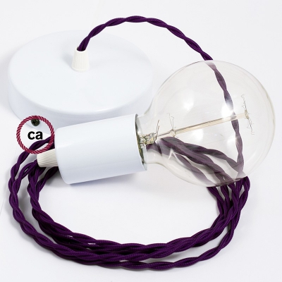 Single Pendant, suspended lamp with Violet Rayon textile cable TM14