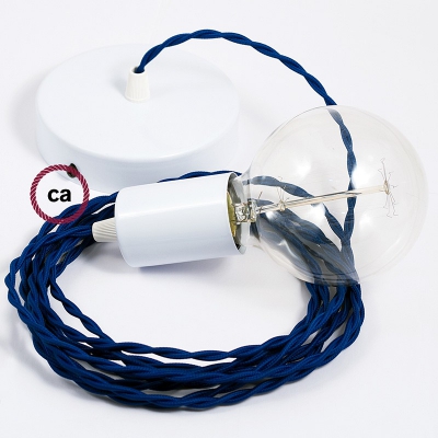 Single Pendant, suspended lamp with Blue Rayon textile cable TM12