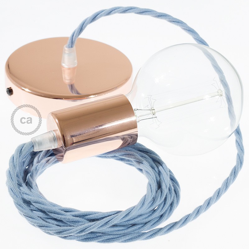 Single Pendant, suspended lamp with Ocean Cotton textile cable TC53