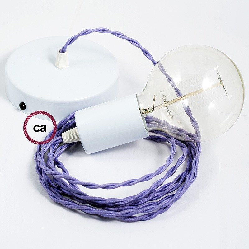 Single Pendant, suspended lamp with Lilac Rayon textile cable TM07