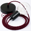 Single Pendant, suspended lamp with Burgundy Rayon textile cable TM19