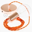 Single Pendant, suspended lamp with Orange Rayon textile cable TM15