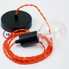 Single Pendant, suspended lamp with Orange Rayon textile cable TM15