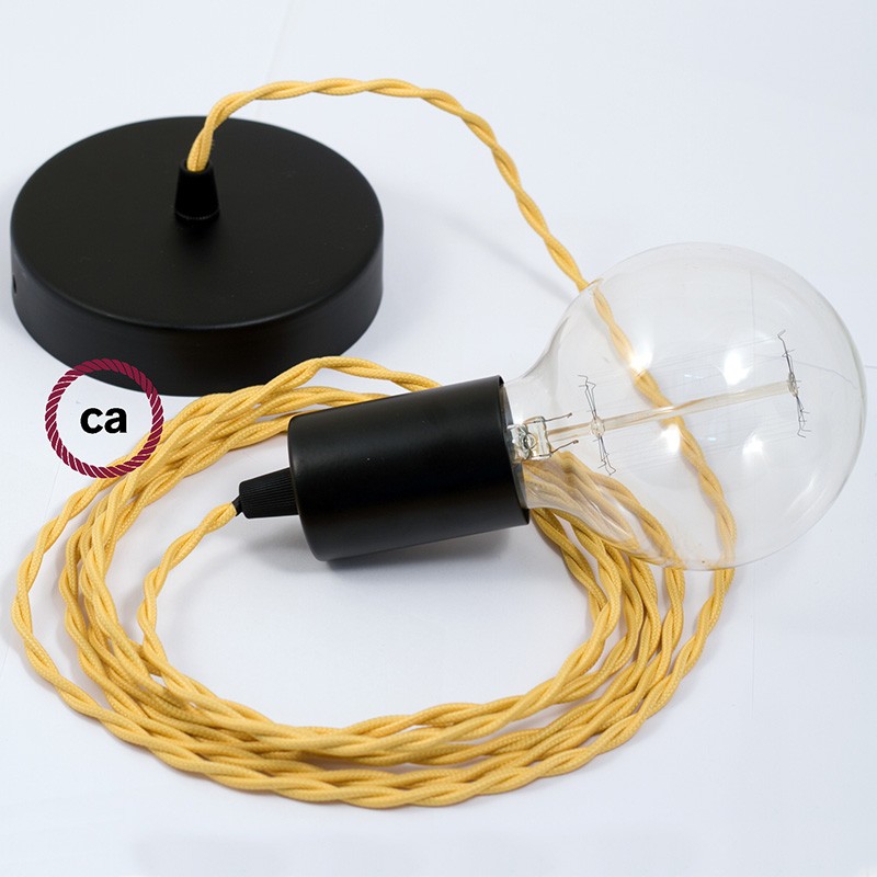 Single Pendant, suspended lamp with Yellow Rayon textile cable TM10