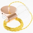 Single Pendant, suspended lamp with Yellow Rayon textile cable TM10