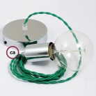 Single Pendant, suspended lamp with Green Rayon textile cable TM06