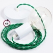 Single Pendant, suspended lamp with Green Rayon textile cable TM06