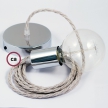 Single Pendant, suspended lamp with Neutral Natural Linen textile cable TN01