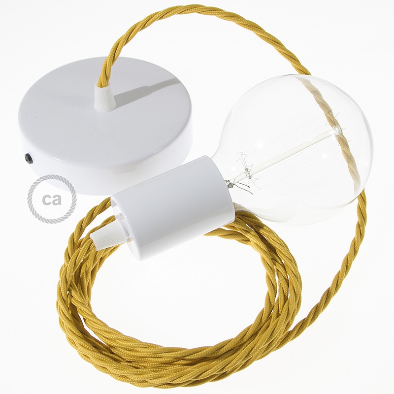 Single Pendant, suspended lamp with Mustard Rayon textile cable TM25