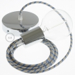 Single Pendant, suspended lamp with Stripes Steward Blue textile cable RD55