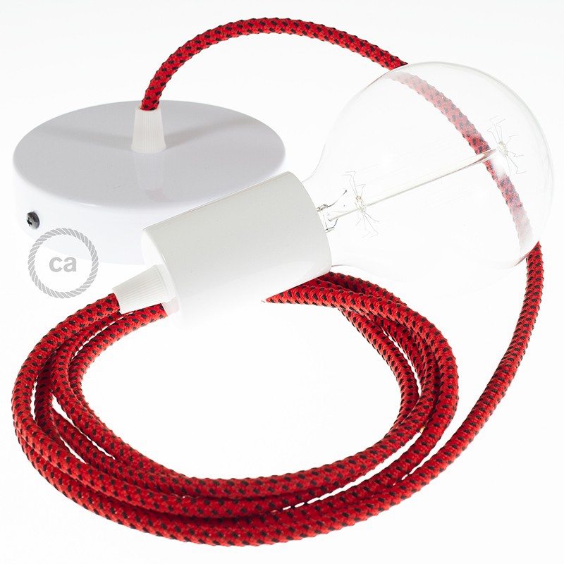 Single Pendant, suspended lamp with Red Devil 3D textile cable RT94