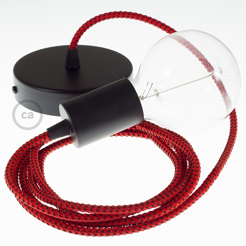 Single Pendant, suspended lamp with Red Devil 3D textile cable RT94