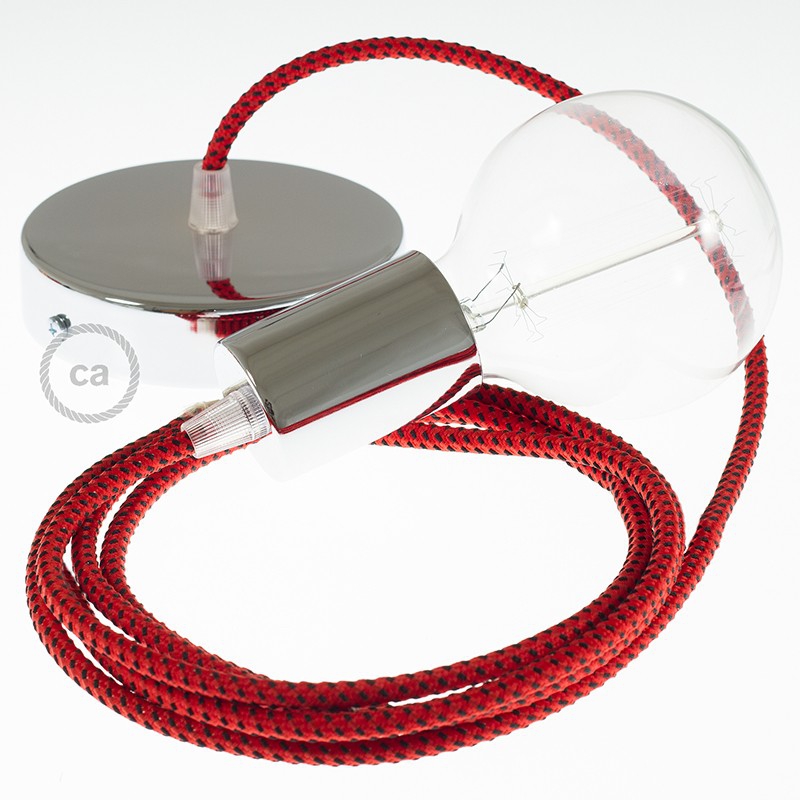 Single Pendant, suspended lamp with Red Devil 3D textile cable RT94