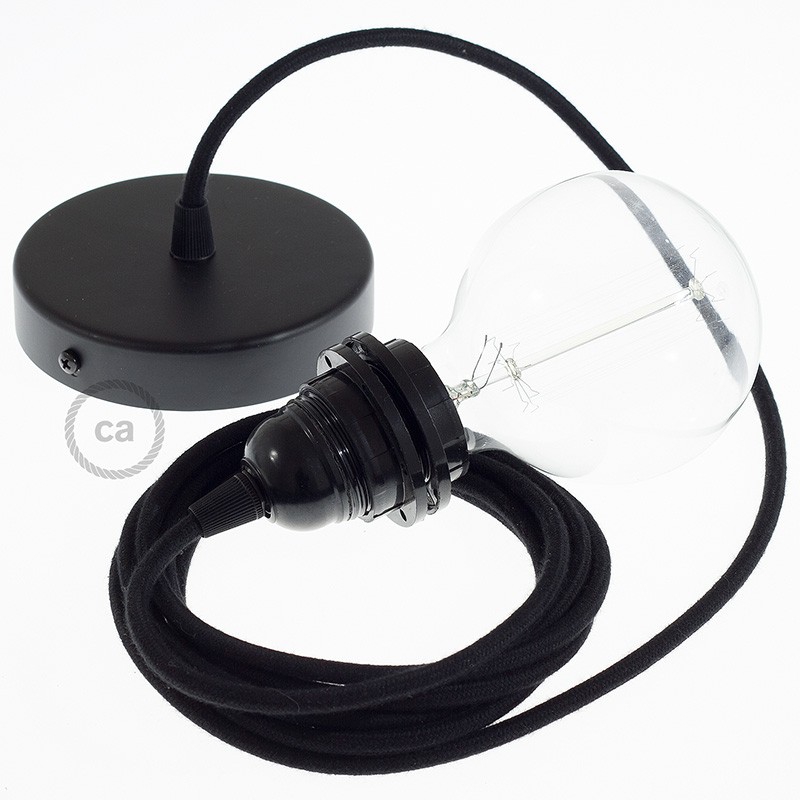 Pendant for lampshade, suspended lamp with Black Cotton textile cable RC04