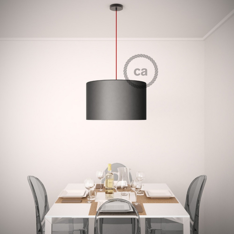 Pendant for lampshade, suspended lamp with Black Cotton textile cable RC04