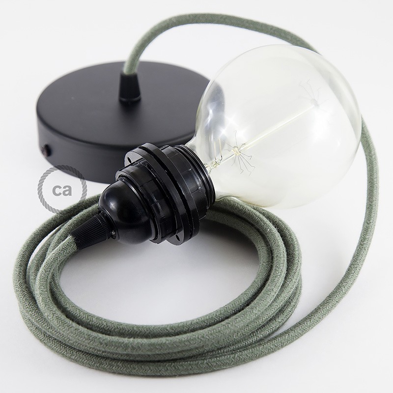 Pendant for lampshade, suspended lamp with Grey Green Cotton textile cable RC63