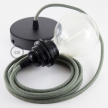 Pendant for lampshade, suspended lamp with Grey Green Cotton textile cable RC63