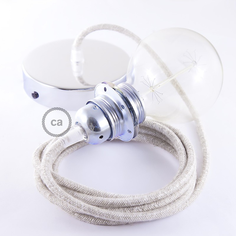 Pendant for lampshade, suspended lamp with Neutral Natural Linen textile cable RN01