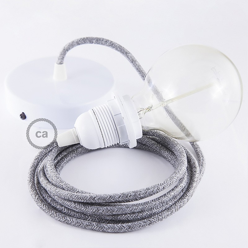 Pendant for lampshade, suspended lamp with Grey Natural Linen textile cable RN02