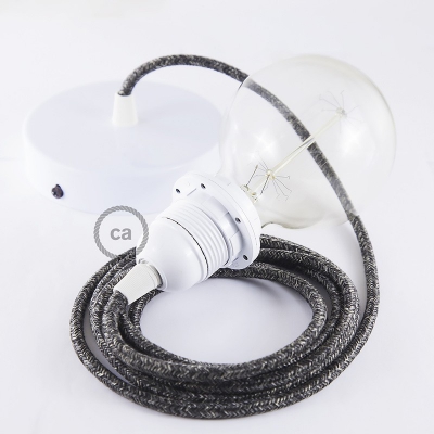 Pendant for lampshade, suspended lamp with Anthracite Natural Linen textile cable RN03