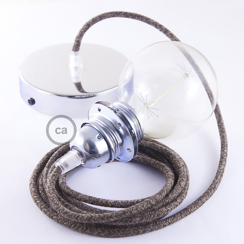 Pendant for lampshade, suspended lamp with Brown Natural Linen textile cable RN04