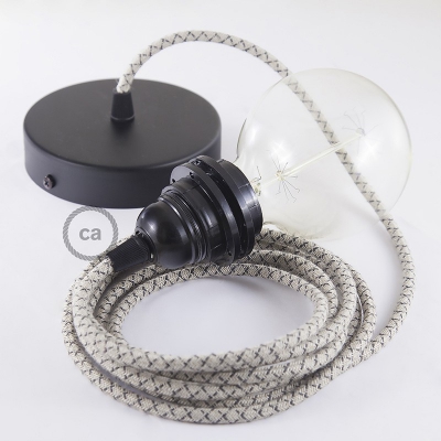 Pendant for lampshade, suspended lamp with Lozenge Anthracite textile cable RD64