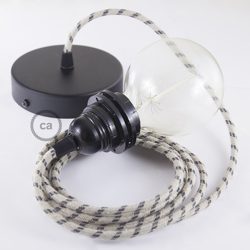 Pendant for lampshade, suspended lamp with Stripes Anthracite textile cable RD54