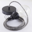 Pendant for lampshade, suspended lamp with Black Glittering Natural Linen textile cable RS81