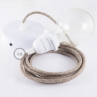 Pendant for lampshade, suspended lamp with Brown Glittering Natural Linen textile cable RS82