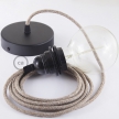 Pendant for lampshade, suspended lamp with Brown Glittering Natural Linen textile cable RS82