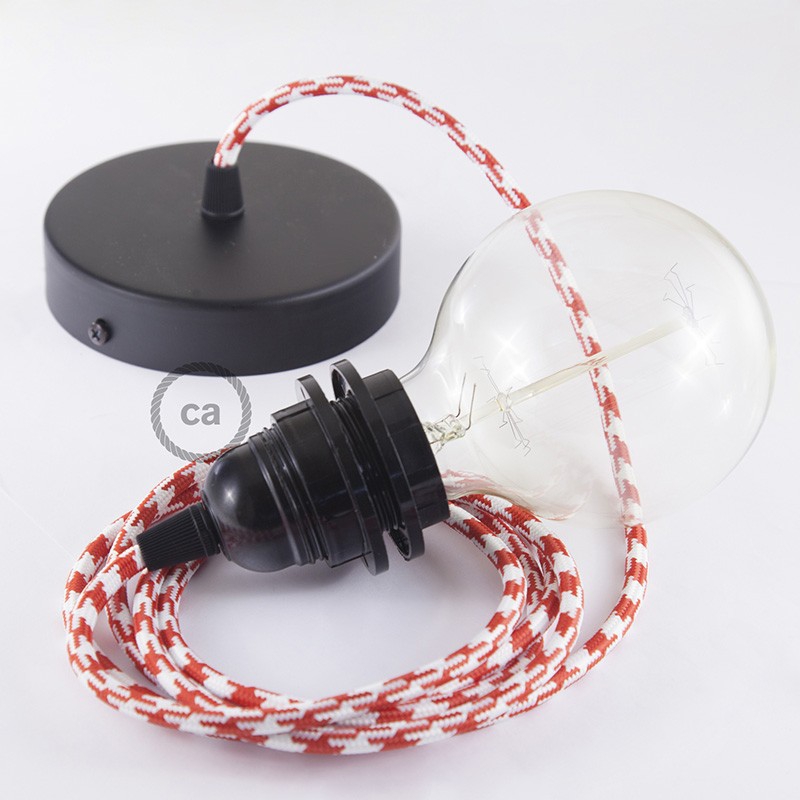 Pendant for lampshade, suspended lamp with Bicolored Red textile cable RP09