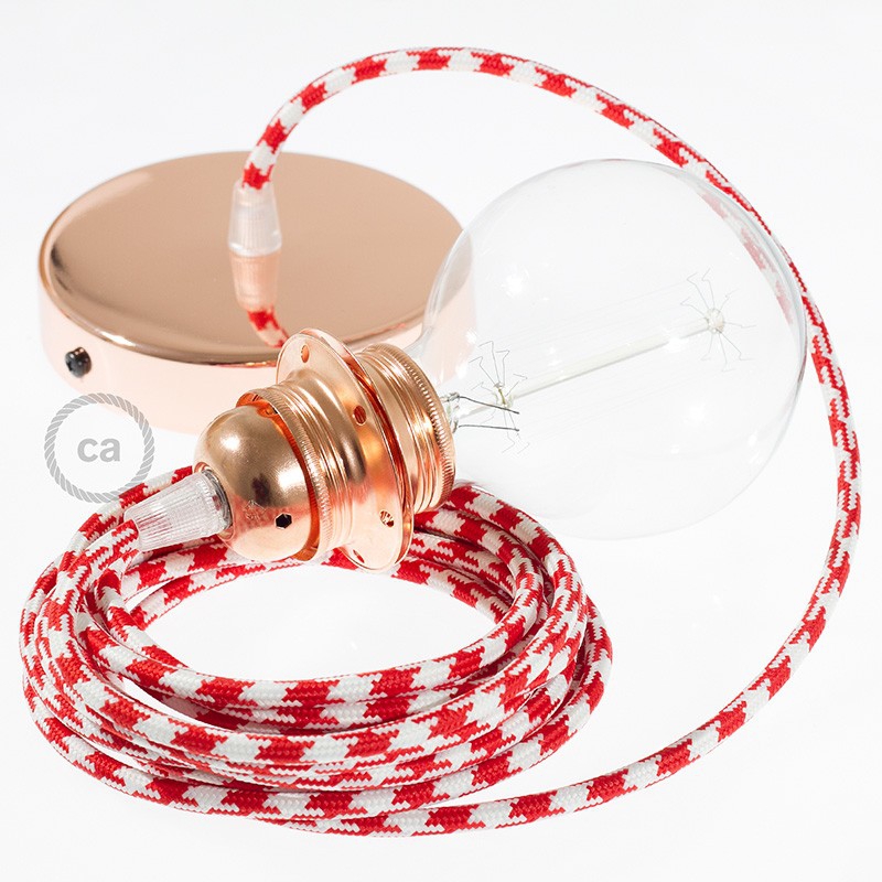 Pendant for lampshade, suspended lamp with Bicolored Red textile cable RP09