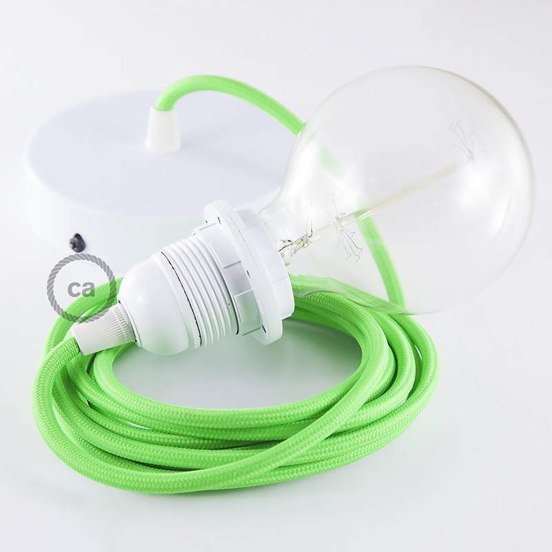 Pendant for lampshade, suspended lamp with Green Fluo textile cable RF06