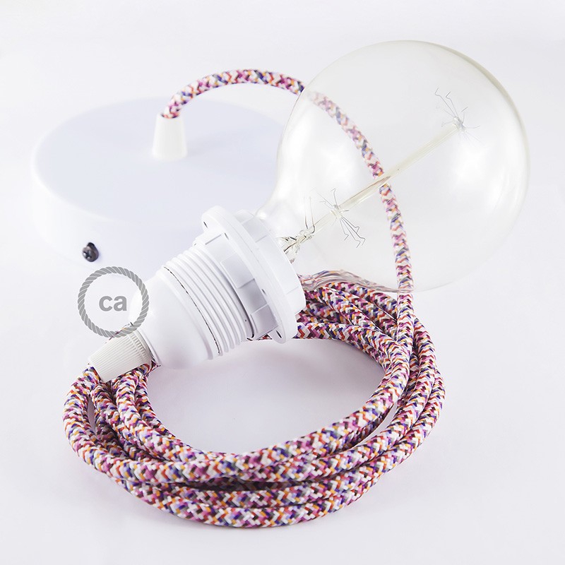 Pendant for lampshade, suspended lamp with Pixel Fuchsia textile cable RX00