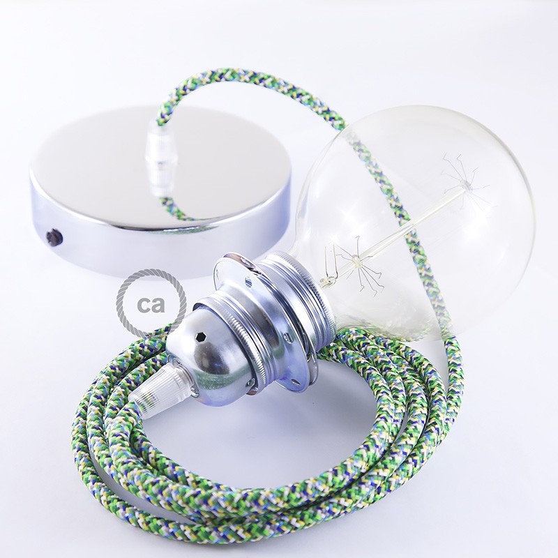 Pendant for lampshade, suspended lamp with Pixel Green textile cable RX05