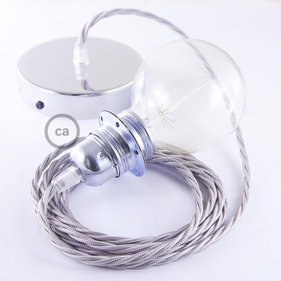 Pendant for lampshade, suspended lamp with Silver Rayon textile cable TM02