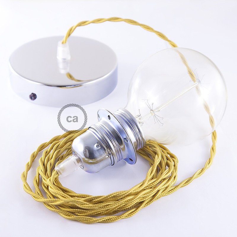 Pendant for lampshade, suspended lamp with Gold Rayon textile cable TM05